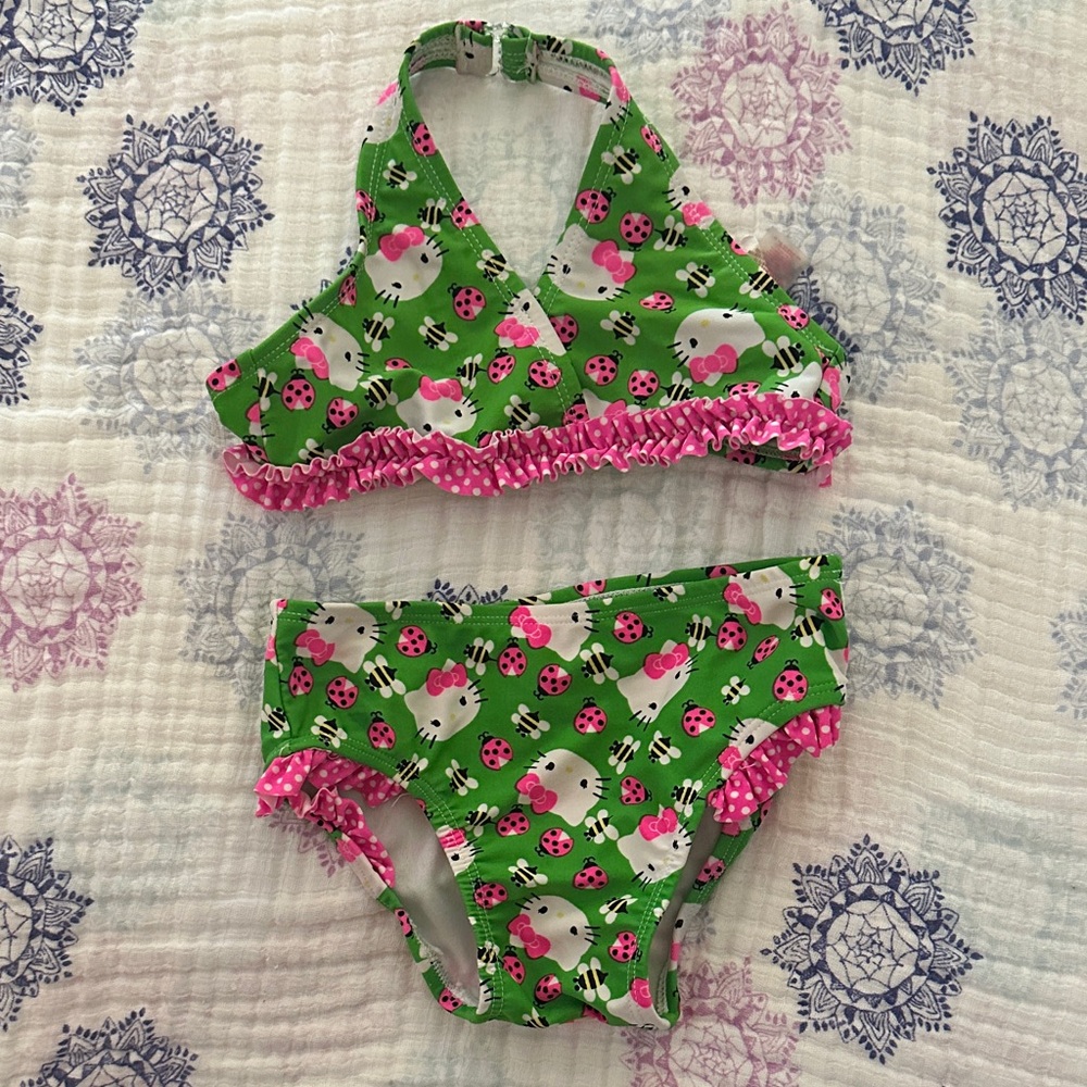 Hello Kitty Green Bikini with Pink and Black Ladybug Print